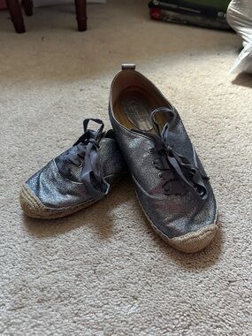 Coach Silver Glitter Espadrille Lace-Up Sneakers